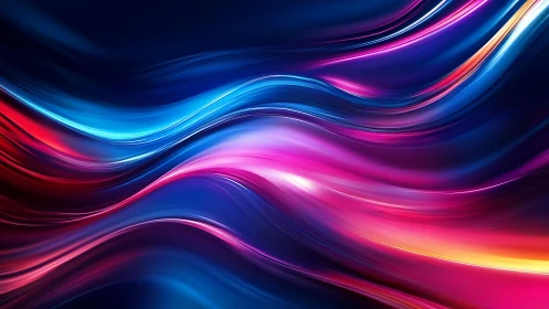 Vibrant neon light waves flow across a dark cosmic field