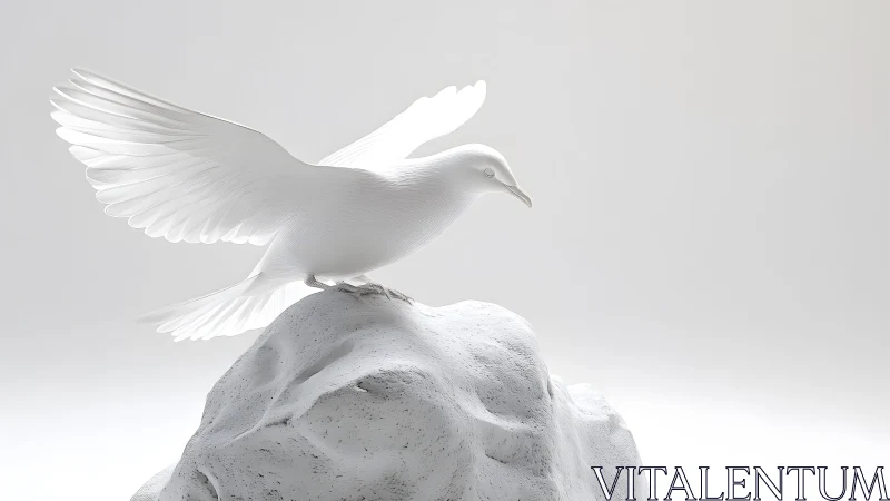 Elegant white bird sculpture with spread wings on stone in minimal style.