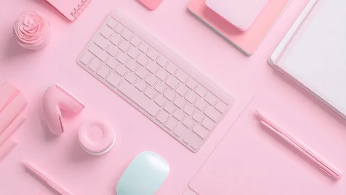 Cotton candy workspace lines up gadgets in pastel parade