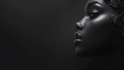 Monochrome side-profile portrait with metallic skin highlights