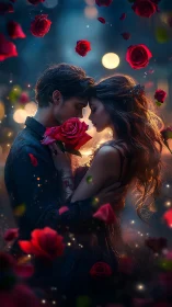 Romance Blooms Where Moonlight Meets Falling Rose Petals