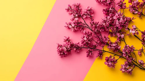 Cherry Blossoms Against Vibrant Geometric Color Blocks