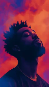 Softly closed eyes welcome calm in a glowing sunset sky