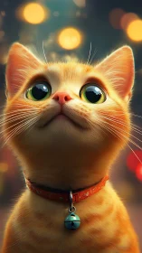 Golden Cat Beams with Wonder Through Bokeh Wonderland