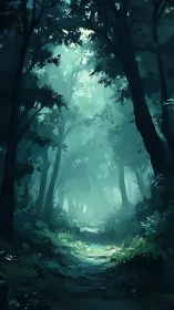 Ethereal Forest Passage: Luminous Canopy with Atmospheric Volumetric Rendering