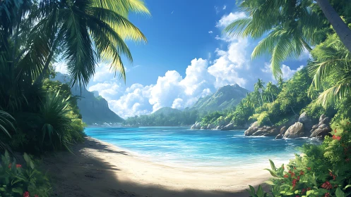 Tropical Lagoon Paradise: Digital Rendering of Idyllic Island Sanctuary.