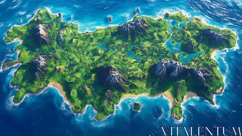 Lush Island Paradise Rising From Turquoise Waters