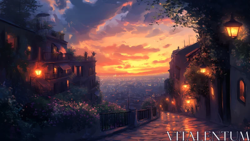 Golden hour city overlook renders atmospheric hillside street