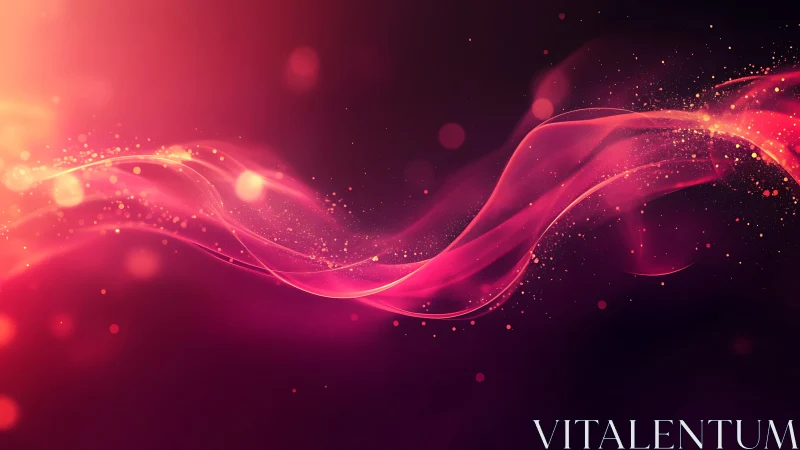 Curved magenta light trails with particle dispersion pattern.