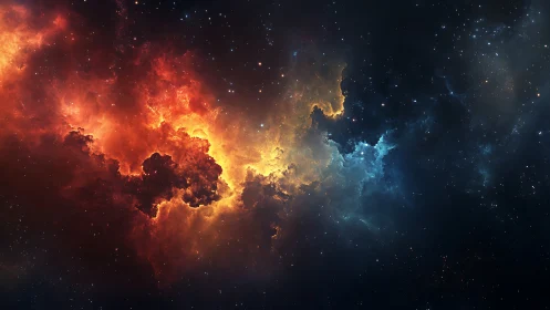 Cosmic nebula cloud displays bilateral warm and cool regions