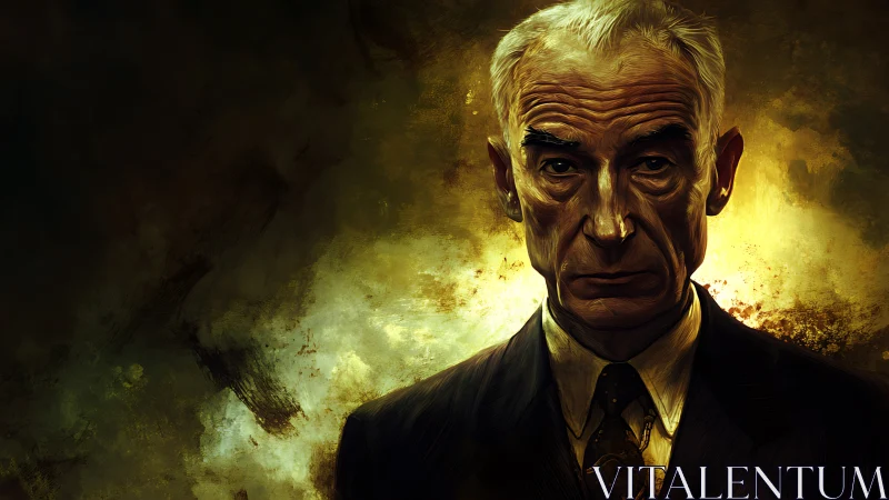 Older suited man is depicted in high-contrast digital portrait