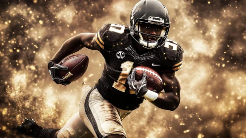 Gridiron comet runner cuts through golden storm of sparks.