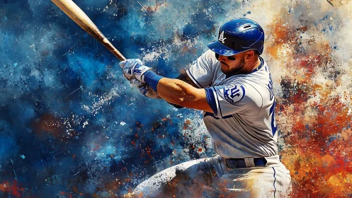 Dynamic baseball batter swing in abstract splatter backdrop