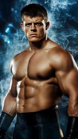 High-contrast portrait of muscular male fighter under dramatic rim light