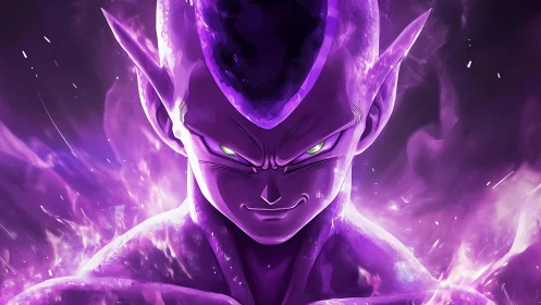 Mystic purple warrior glowing with fierce cosmic focus.