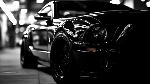 Midnight muscle car in cinematic monochrome lighting study.