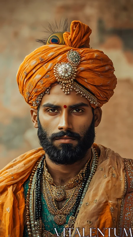 Regal Indian noble in ornate turban and ceremonial jewels