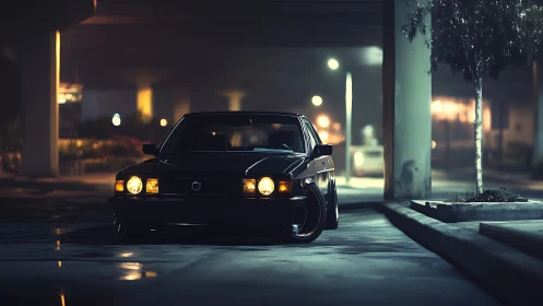 Midnight Volvo waits under city lights with calm confidence