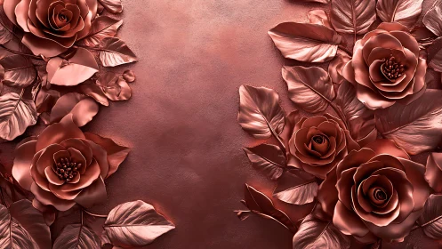 Metallic Rose Garden Against Deep Burgundy Backdrop.