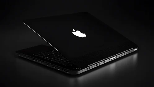 Sleek black laptop glowing softly in a calm dark space.