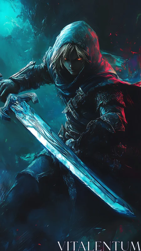 Shadowblade rogue rises with a stormlit frostblade drawn.