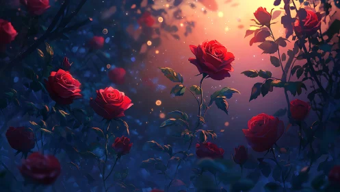 Velvet Roses Aflame: A Nocturnal Blossom Symphony.