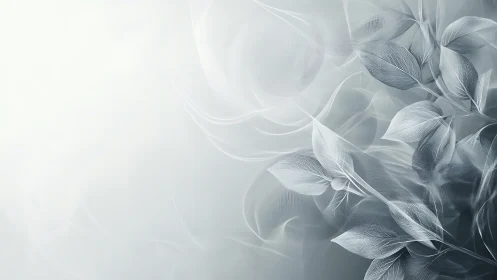 Gentle silver leaves drift softly across a calm pale sky