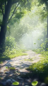 Sunlit Forest Path Where Nature Whispers Welcome.