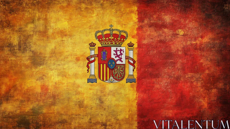 Textured Spanish national flag with distressed grunge patina.