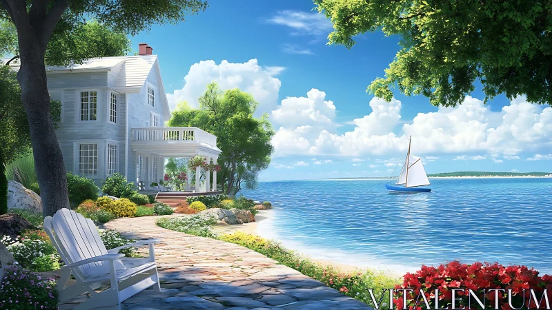 Rendered Coastal Estate with Sailboat Study.