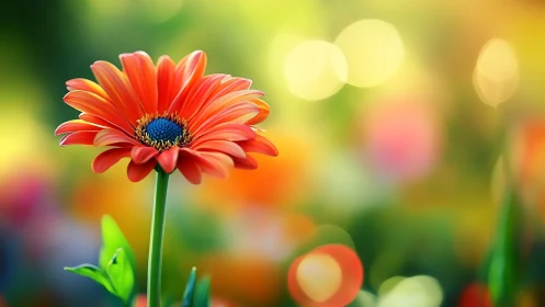 Vibrant Red Gerbera Daisy in Soft Garden Light.