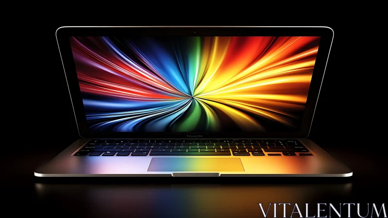 Open laptop with vivid multicolor abstract display image.