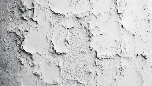 Close-up surface view of cracked white peeling wall paint.