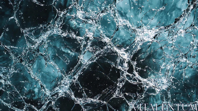Shattered aqua glass web across dark teal depths.