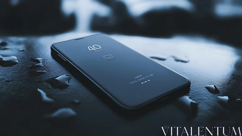 Smartphone display showing boot sequence on wet surface.