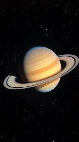 Golden ringed giant drifting softly through quiet starlight.