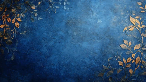 Ornate gold foliage decorates textured cobalt blue background