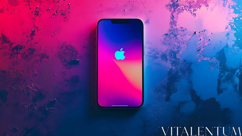 Smartphone Display with Apple Logo Against Gradient Background.