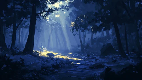 Enchanted Forest Clearing with Ethereal Moonlight