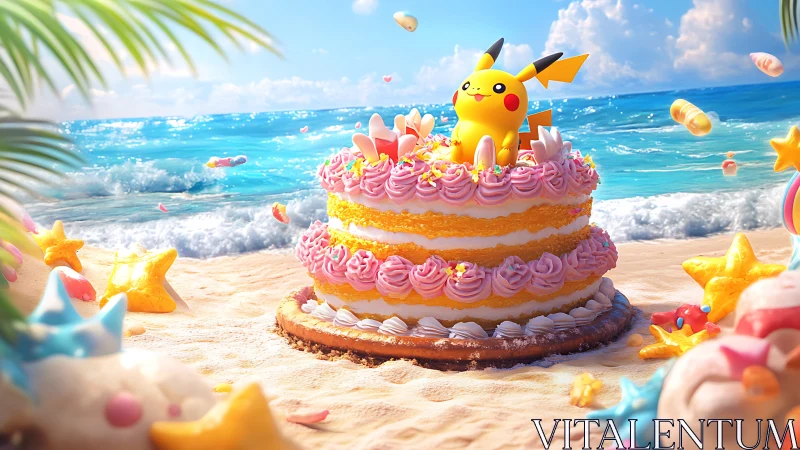 Pikachu's Sandy Celebration Cake Dreams by Ocean.