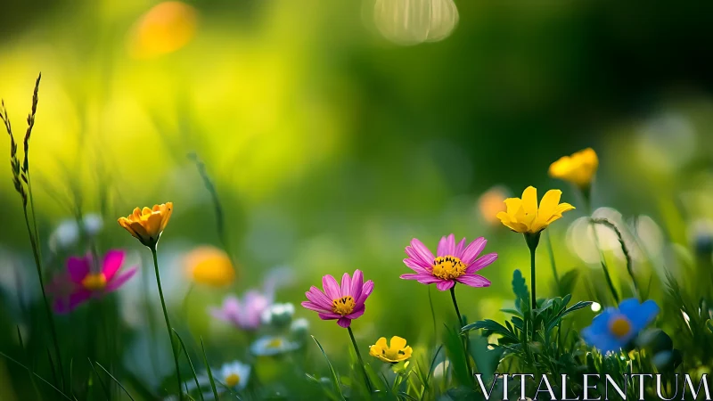 Wildflower Symphony: Bokeh-Kissed Spring Garden in Motion.