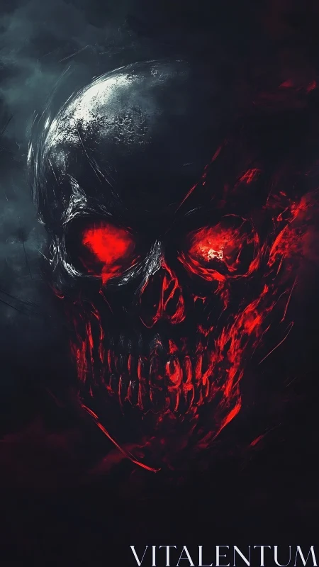 Infernal skull ignites darkness with molten red fire