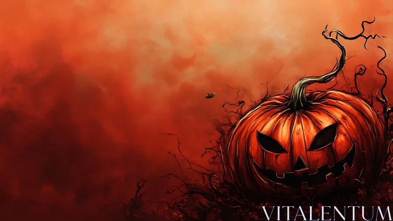 Sinister jack o lantern dominates a fiery atmospheric field