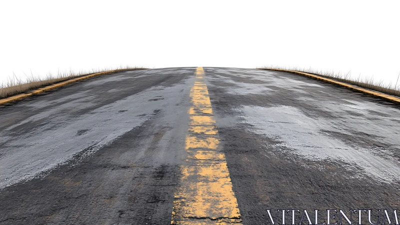 Weathered open road rises toward a quiet, bright horizon