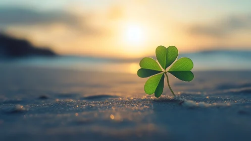 Backlit clover macro on wet shoreline with shallow depth of field
