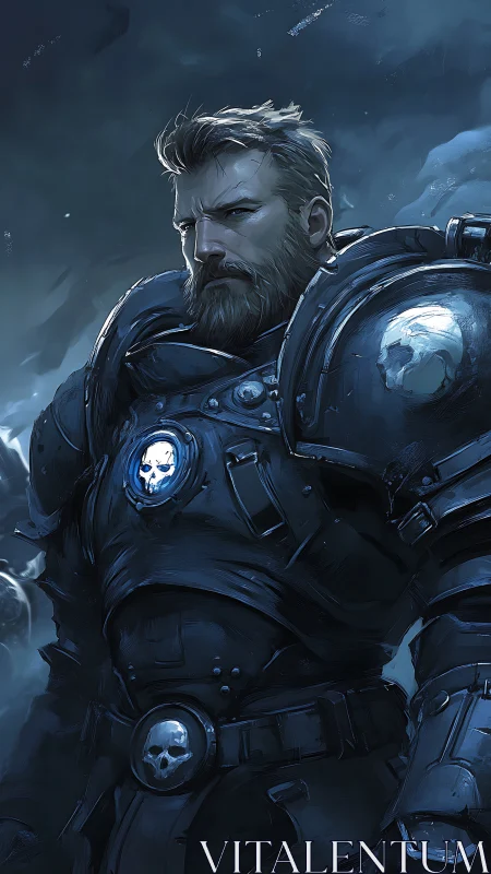 Stormlit veteran commander studies the frozen alien horizon