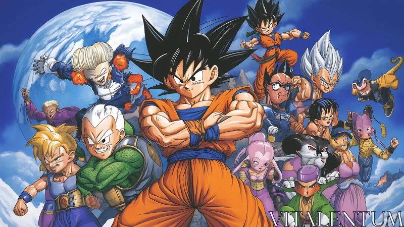 Planet-side power clash of bold anime warriors assembled.