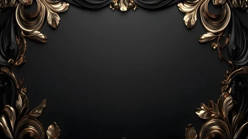 Elegant black background with ornate gold baroque floral frame.