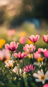 Vibrant Pink Tulips in Soft Garden Blur