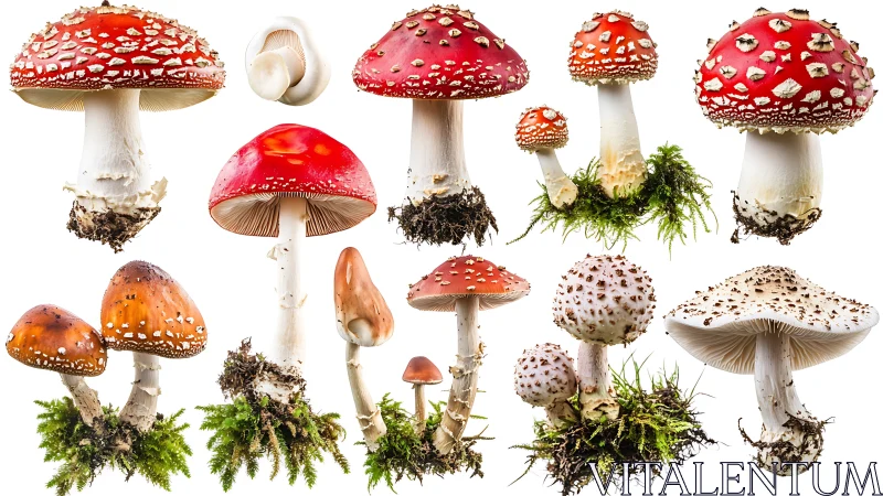 Spotted forest umbrellas pose like tiny models in studio light